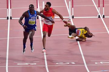 Grant Holloway takes the 110m hurdles title at the IAAF World Athletics Championships Doha 2019 (Getty Images)