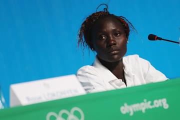 Anjelina Nadai Lohalith at a Rio 2016 Olympic Games press conference (Getty Images)