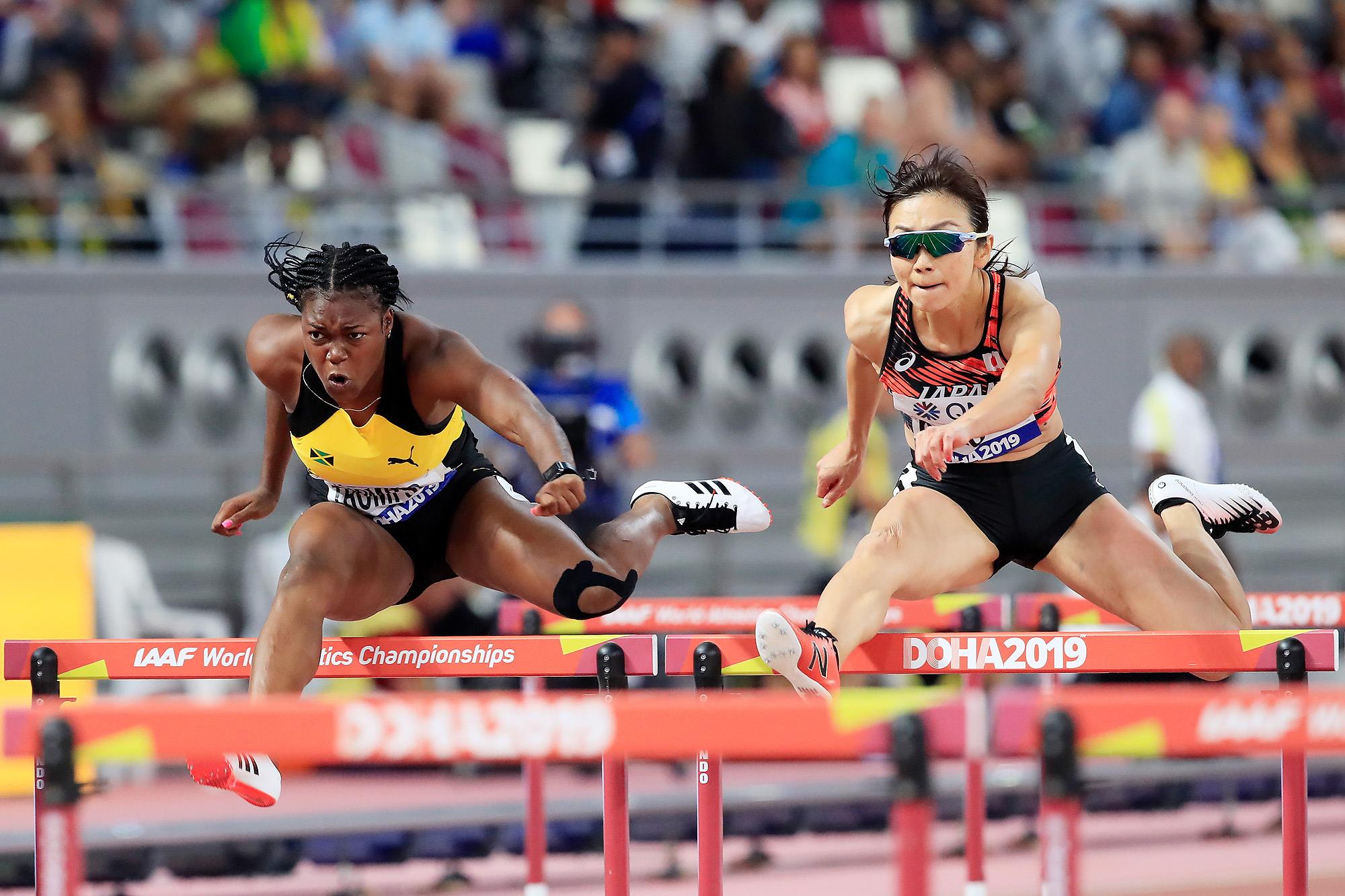  Yanique Thompson and Ayako Kimura in the 100m hurdles (Getty Images)