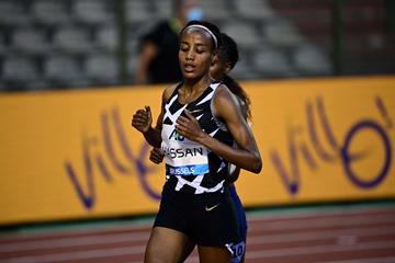 Sifan Hassan in action in the one-hour race at the Diamond League meeting in Brussels (AFP / Getty Images)